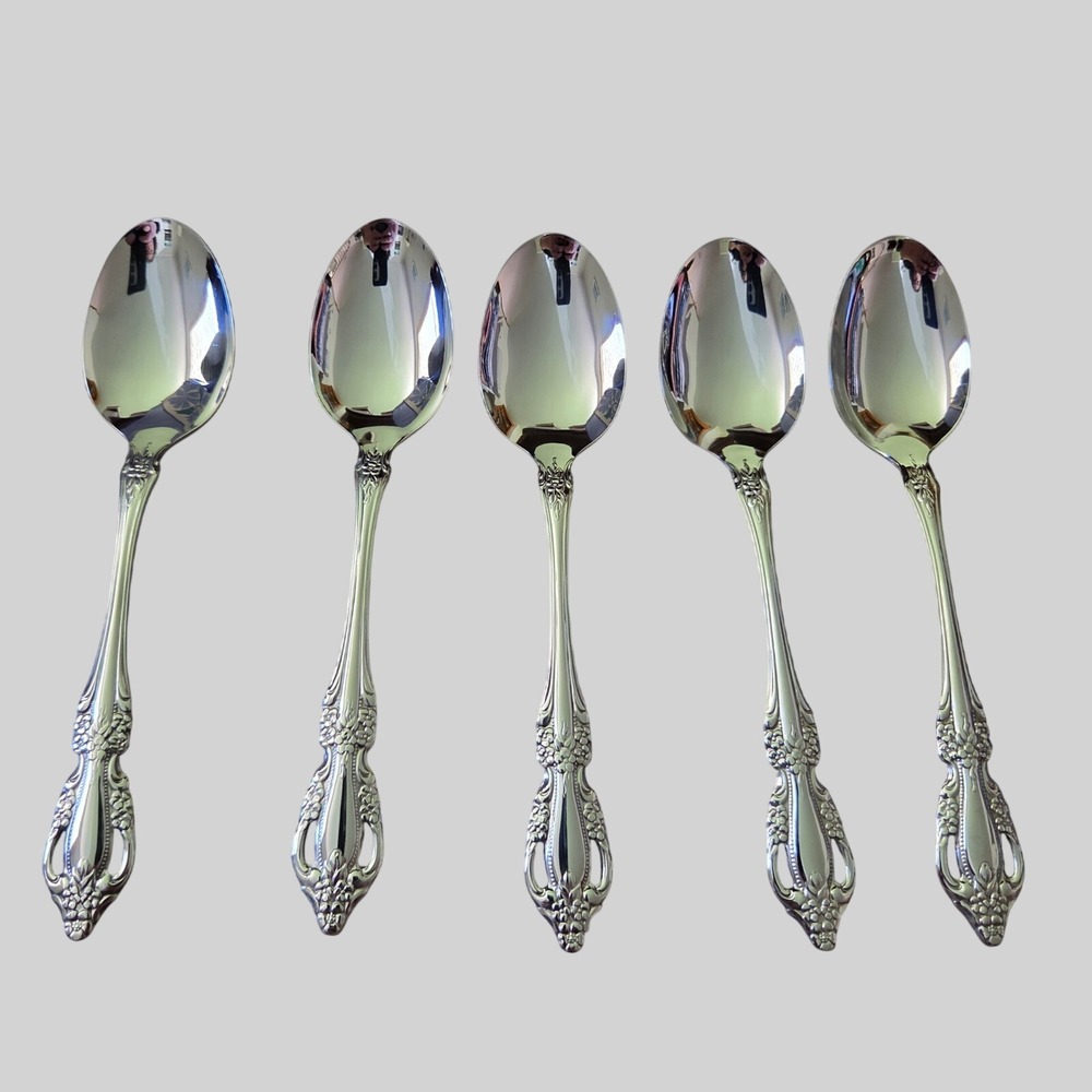 Oneida Raphael Distinction Deluxe Stainless Place Soup Spoon Set of 5 Floral HH - Picture 1 of 7